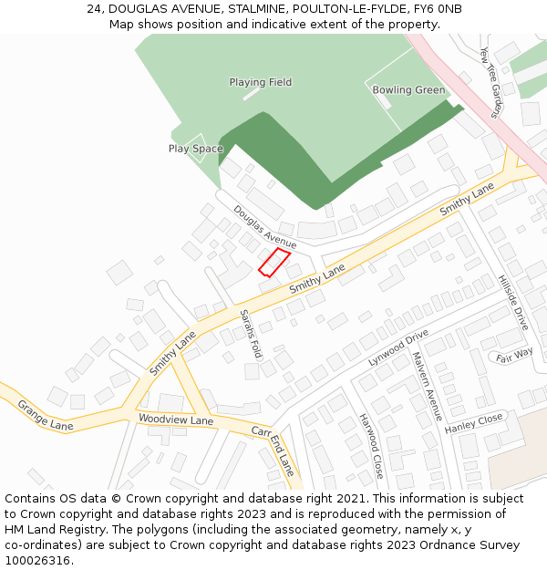 24, DOUGLAS AVENUE, STALMINE, POULTON-LE-FYLDE, FY6 0NB: Location map and indicative extent of plot