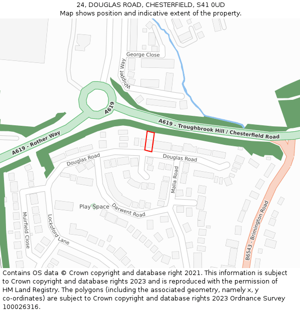 24, DOUGLAS ROAD, CHESTERFIELD, S41 0UD: Location map and indicative extent of plot