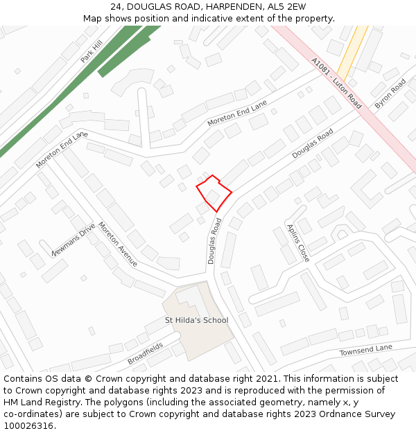 24, DOUGLAS ROAD, HARPENDEN, AL5 2EW: Location map and indicative extent of plot