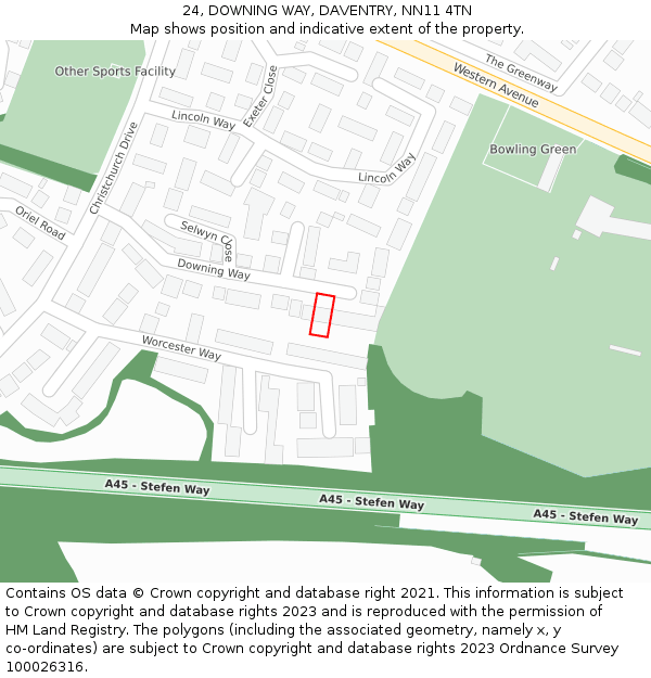 24, DOWNING WAY, DAVENTRY, NN11 4TN: Location map and indicative extent of plot