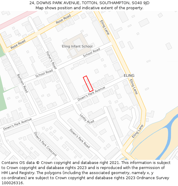 24, DOWNS PARK AVENUE, TOTTON, SOUTHAMPTON, SO40 9JD: Location map and indicative extent of plot