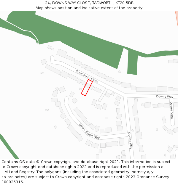 24, DOWNS WAY CLOSE, TADWORTH, KT20 5DR: Location map and indicative extent of plot