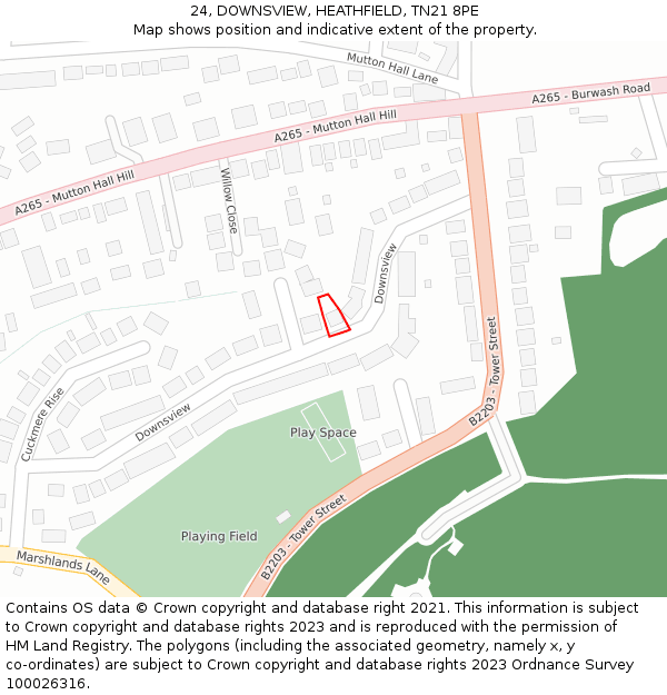 24, DOWNSVIEW, HEATHFIELD, TN21 8PE: Location map and indicative extent of plot