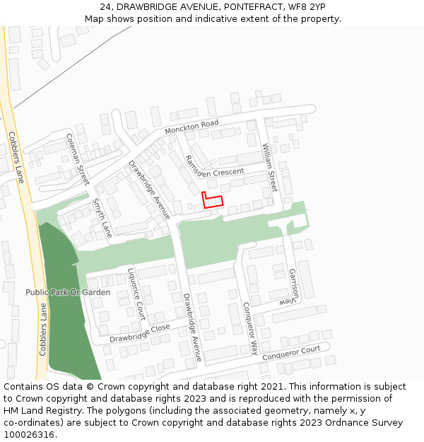24, DRAWBRIDGE AVENUE, PONTEFRACT, WF8 2YP: Location map and indicative extent of plot