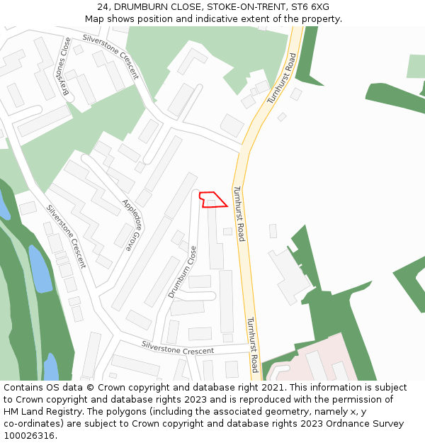 24, DRUMBURN CLOSE, STOKE-ON-TRENT, ST6 6XG: Location map and indicative extent of plot