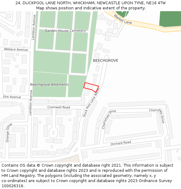 24, DUCKPOOL LANE NORTH, WHICKHAM, NEWCASTLE UPON TYNE, NE16 4TW: Location map and indicative extent of plot
