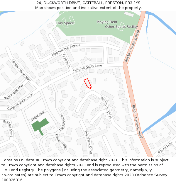 24, DUCKWORTH DRIVE, CATTERALL, PRESTON, PR3 1YS: Location map and indicative extent of plot
