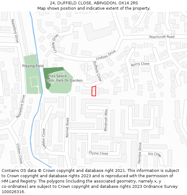 24, DUFFIELD CLOSE, ABINGDON, OX14 2RS: Location map and indicative extent of plot