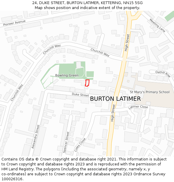 24, DUKE STREET, BURTON LATIMER, KETTERING, NN15 5SG: Location map and indicative extent of plot