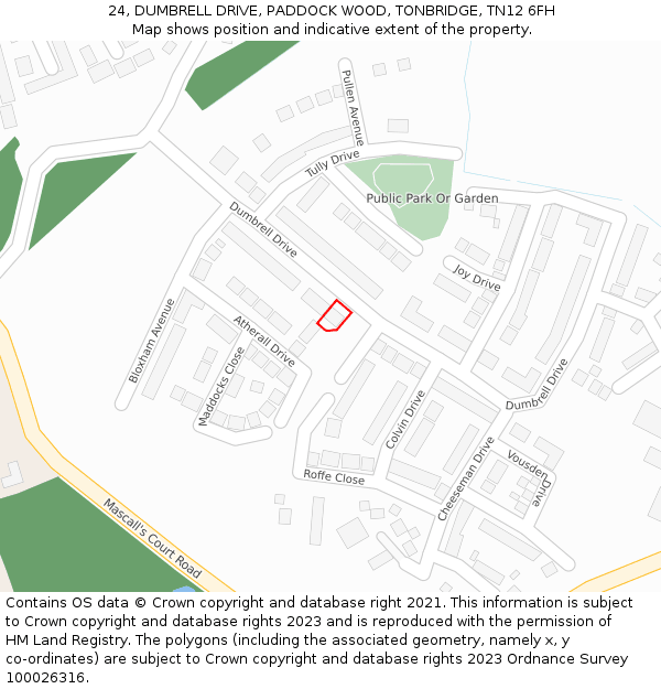 24, DUMBRELL DRIVE, PADDOCK WOOD, TONBRIDGE, TN12 6FH: Location map and indicative extent of plot