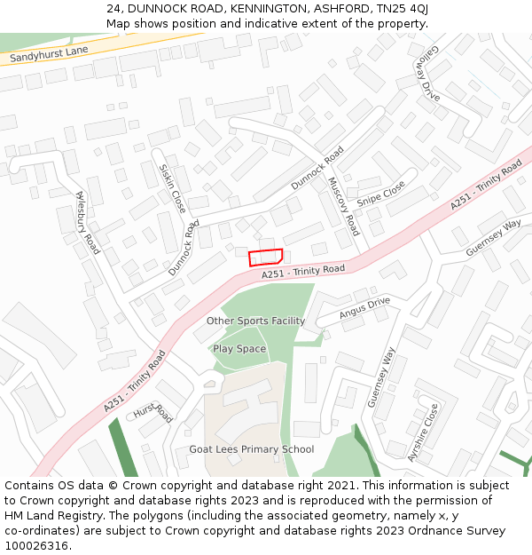 24, DUNNOCK ROAD, KENNINGTON, ASHFORD, TN25 4QJ: Location map and indicative extent of plot