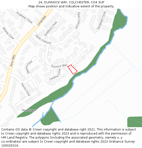 24, DUNNOCK WAY, COLCHESTER, CO4 3UP: Location map and indicative extent of plot