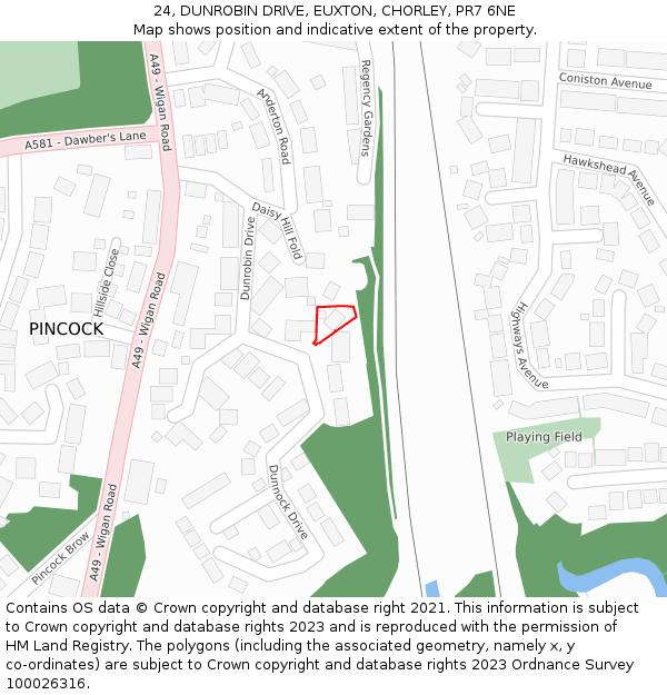 24, DUNROBIN DRIVE, EUXTON, CHORLEY, PR7 6NE: Location map and indicative extent of plot