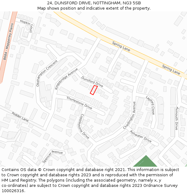 24, DUNSFORD DRIVE, NOTTINGHAM, NG3 5SB: Location map and indicative extent of plot