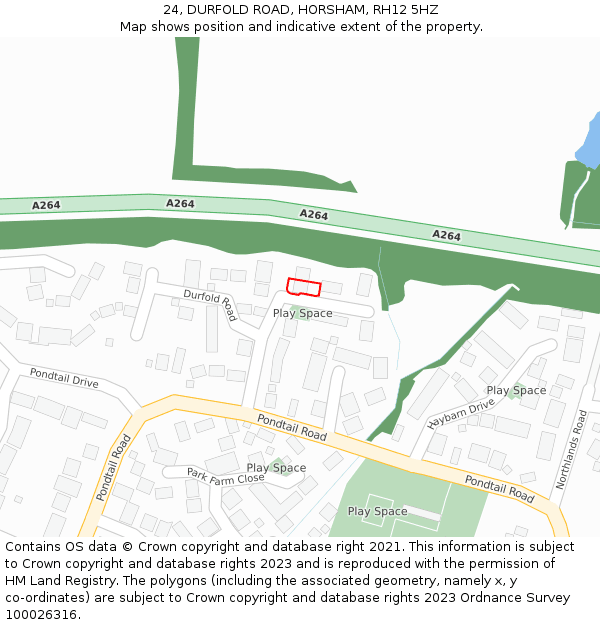 24, DURFOLD ROAD, HORSHAM, RH12 5HZ: Location map and indicative extent of plot