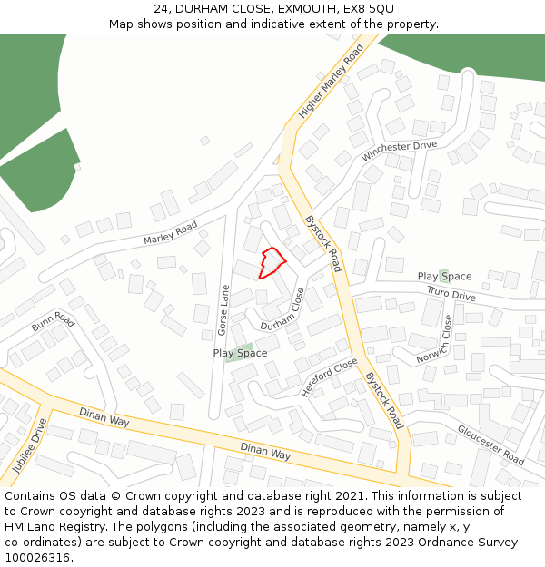 24, DURHAM CLOSE, EXMOUTH, EX8 5QU: Location map and indicative extent of plot