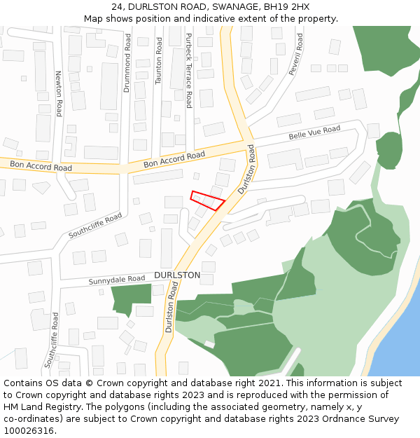 24, DURLSTON ROAD, SWANAGE, BH19 2HX: Location map and indicative extent of plot