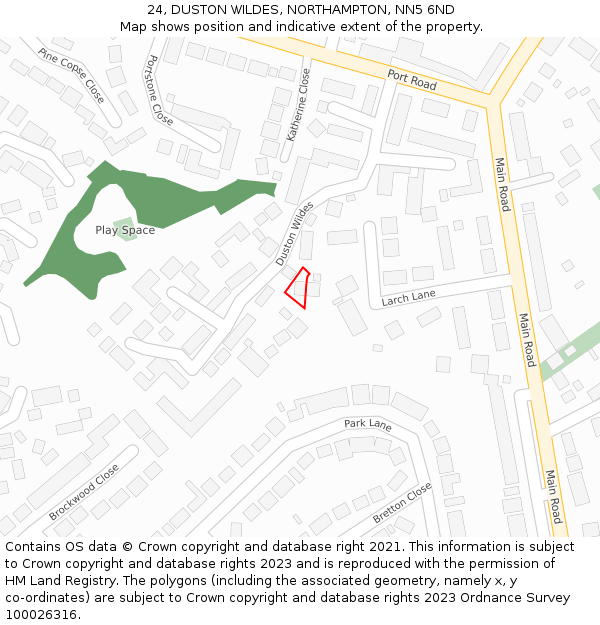 24, DUSTON WILDES, NORTHAMPTON, NN5 6ND: Location map and indicative extent of plot