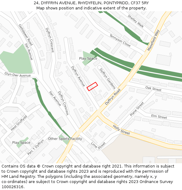 24, DYFFRYN AVENUE, RHYDYFELIN, PONTYPRIDD, CF37 5RY: Location map and indicative extent of plot