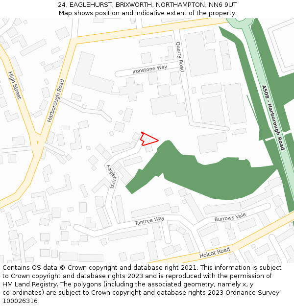 24, EAGLEHURST, BRIXWORTH, NORTHAMPTON, NN6 9UT: Location map and indicative extent of plot