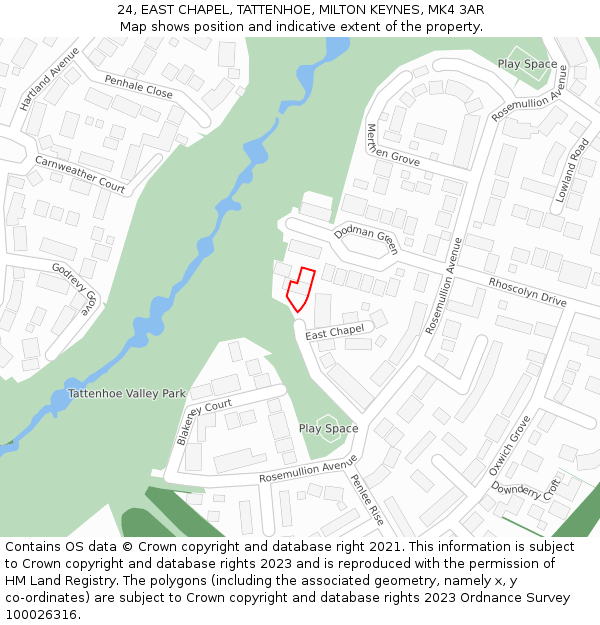 24, EAST CHAPEL, TATTENHOE, MILTON KEYNES, MK4 3AR: Location map and indicative extent of plot