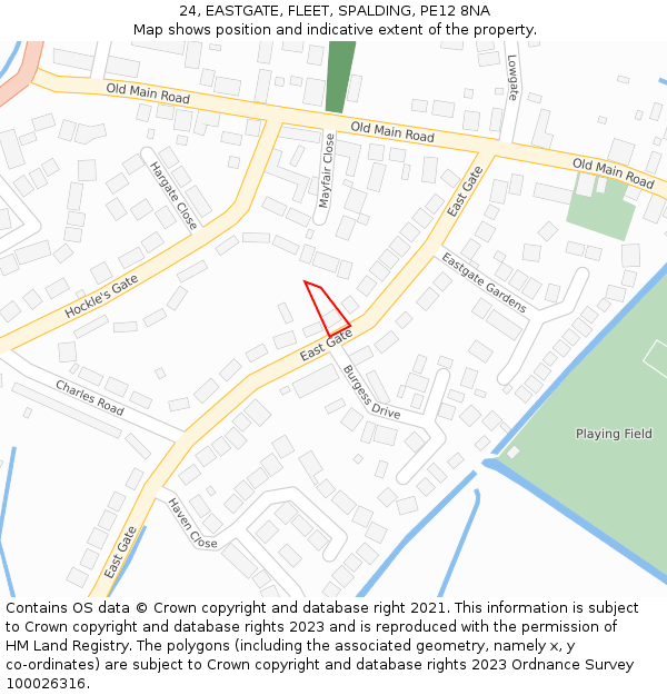 24, EASTGATE, FLEET, SPALDING, PE12 8NA: Location map and indicative extent of plot