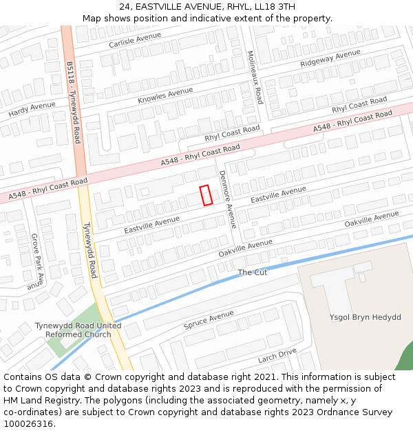 24, EASTVILLE AVENUE, RHYL, LL18 3TH: Location map and indicative extent of plot