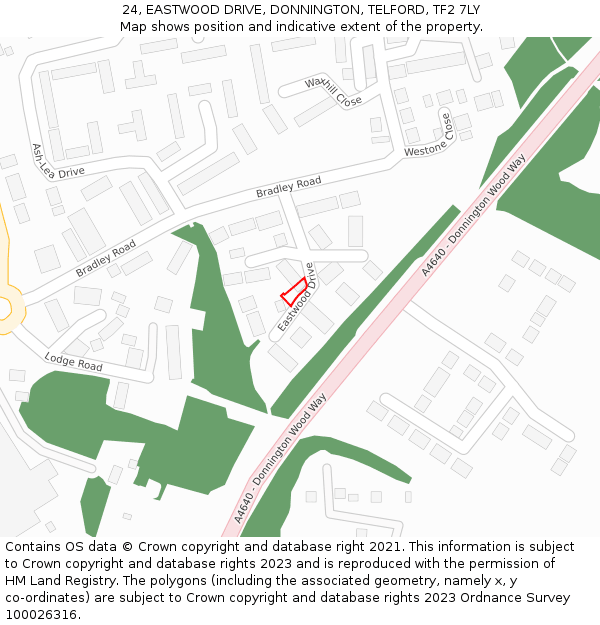 24, EASTWOOD DRIVE, DONNINGTON, TELFORD, TF2 7LY: Location map and indicative extent of plot