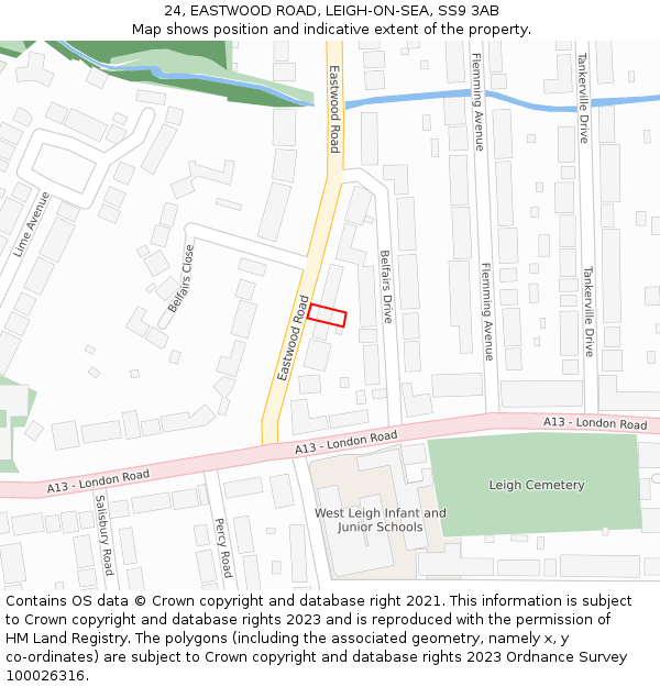 24, EASTWOOD ROAD, LEIGH-ON-SEA, SS9 3AB: Location map and indicative extent of plot