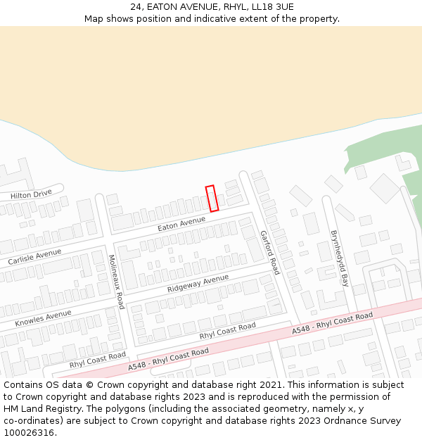 24, EATON AVENUE, RHYL, LL18 3UE: Location map and indicative extent of plot