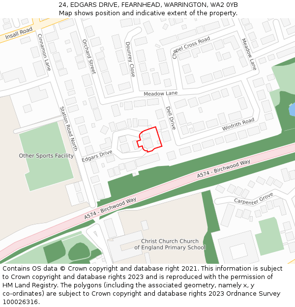 24, EDGARS DRIVE, FEARNHEAD, WARRINGTON, WA2 0YB: Location map and indicative extent of plot