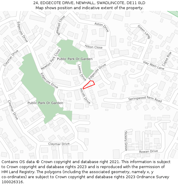 24, EDGECOTE DRIVE, NEWHALL, SWADLINCOTE, DE11 0LD: Location map and indicative extent of plot