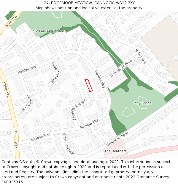 24, EDGEMOOR MEADOW, CANNOCK, WS12 3XY: Location map and indicative extent of plot