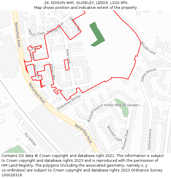 24, EDISON WAY, GUISELEY, LEEDS, LS20 9PX: Location map and indicative extent of plot