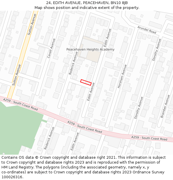 24, EDITH AVENUE, PEACEHAVEN, BN10 8JB: Location map and indicative extent of plot