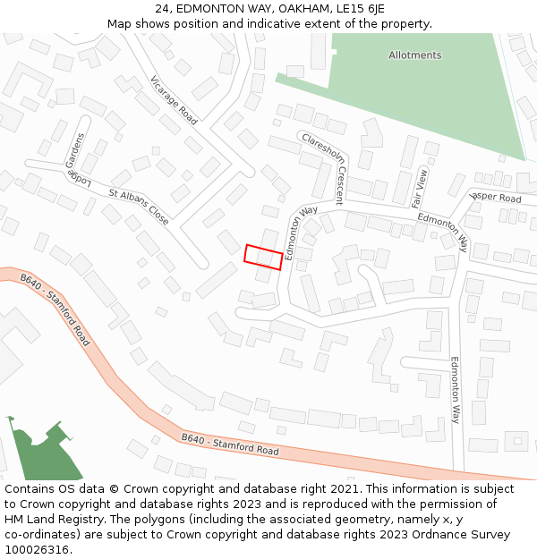 24, EDMONTON WAY, OAKHAM, LE15 6JE: Location map and indicative extent of plot