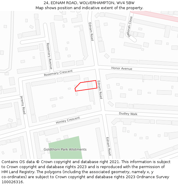 24, EDNAM ROAD, WOLVERHAMPTON, WV4 5BW: Location map and indicative extent of plot