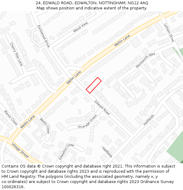 24, EDWALD ROAD, EDWALTON, NOTTINGHAM, NG12 4AQ: Location map and indicative extent of plot