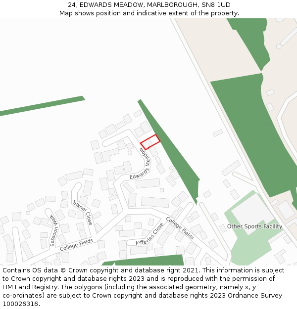24, EDWARDS MEADOW, MARLBOROUGH, SN8 1UD: Location map and indicative extent of plot