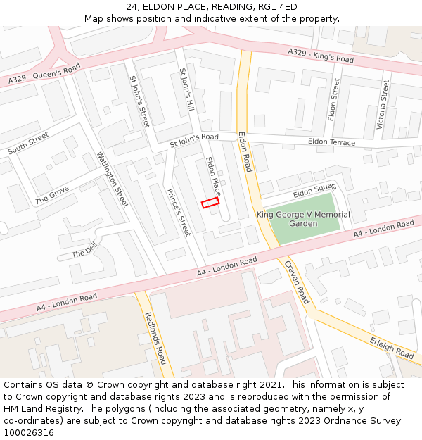 24, ELDON PLACE, READING, RG1 4ED: Location map and indicative extent of plot