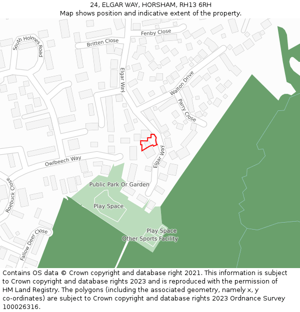 24, ELGAR WAY, HORSHAM, RH13 6RH: Location map and indicative extent of plot