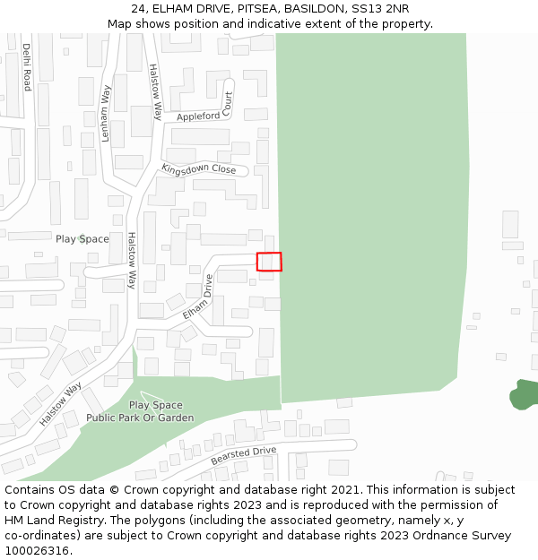 24, ELHAM DRIVE, PITSEA, BASILDON, SS13 2NR: Location map and indicative extent of plot