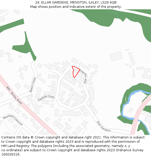 24, ELLAR GARDENS, MENSTON, ILKLEY, LS29 6QB: Location map and indicative extent of plot