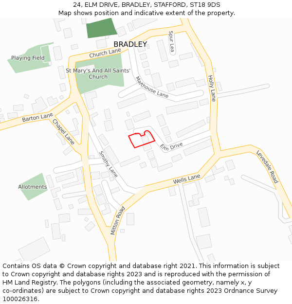 24, ELM DRIVE, BRADLEY, STAFFORD, ST18 9DS: Location map and indicative extent of plot