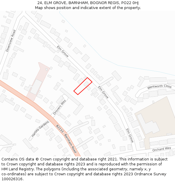 24, ELM GROVE, BARNHAM, BOGNOR REGIS, PO22 0HJ: Location map and indicative extent of plot