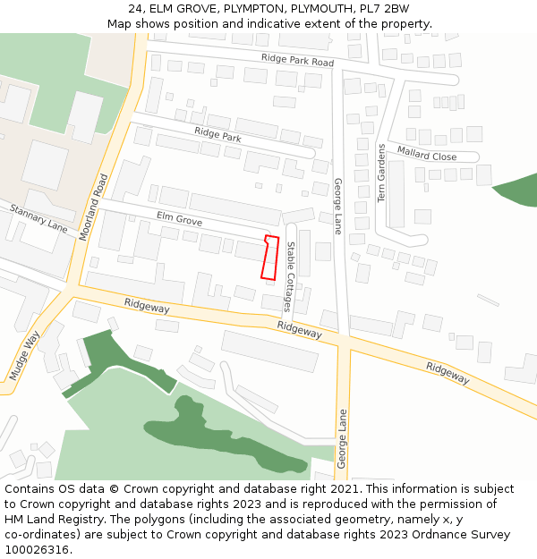 24, ELM GROVE, PLYMPTON, PLYMOUTH, PL7 2BW: Location map and indicative extent of plot