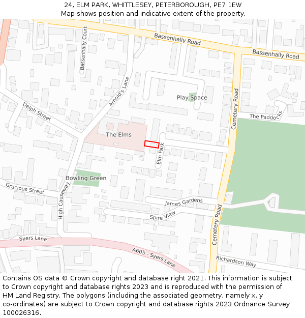 24, ELM PARK, WHITTLESEY, PETERBOROUGH, PE7 1EW: Location map and indicative extent of plot