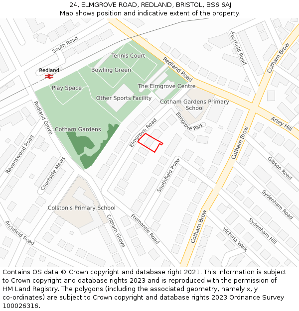 24, ELMGROVE ROAD, REDLAND, BRISTOL, BS6 6AJ: Location map and indicative extent of plot