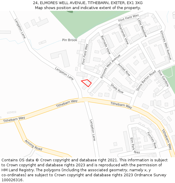 24, ELMORES WELL AVENUE, TITHEBARN, EXETER, EX1 3XG: Location map and indicative extent of plot