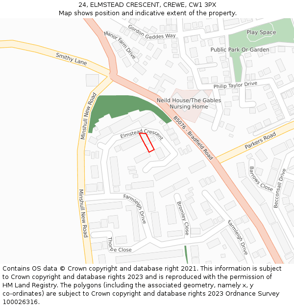 24, ELMSTEAD CRESCENT, CREWE, CW1 3PX: Location map and indicative extent of plot